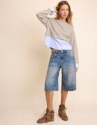 Stradivarius Pulover Bimaterial Albastru Spălat S