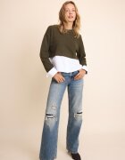 Stradivarius Pulover Bimaterial Kaki M