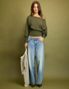 Stradivarius Pulover Din Tricot Asimetric Cu Tiv Rib Kaki Xs