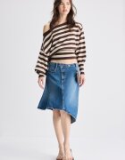 Stradivarius Pulover Din Tricot Asimetric Cu Tiv Rib Maro S