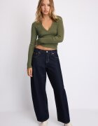 Stradivarius Pulover Din Tricot Cu Guler Polo Și Buzunare Kaki M
