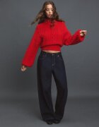 Stradivarius Pulover Din Tricot Cu Împletituri Și Fermoar Roșu L