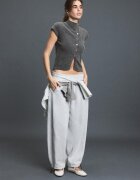 Stradivarius Pulover Din Tricot Cu Mânecă Scurtă Și Guler Cu Bandă Gri Marengo Xl