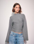 Stradivarius Pulover Din Tricot Cu Mâneci Kimono Și Guler Cu Bandă Gri Închis Xl
