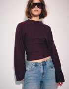 Stradivarius Pulover Din Tricot Cu Mâneci Kimono Și Guler Cu Bandă Purpuriu Închis S