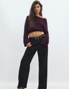 Stradivarius Pulover Din Tricot Moale Cu Cordon Vinete M