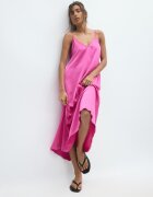 Stradivarius Rochie Lungă Fluidă Cu Efect Satinat Fucsia Xs