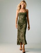 Stradivarius Rochie Midi Cu Bretele Și Aspect Flocat Kaki Xl