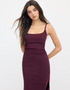 Stradivarius Rochie Midi Din Bengalina Cu Decolteu Pătrat Purpuriu S