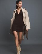 Stradivarius Rochie Scurtă Cambrat Decolteu În V Maro S
