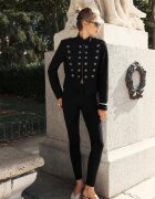 Stradivarius Sacou Cambrat Cu Nasturi Metal Negru L
