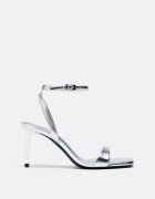 Stradivarius Sandale Cu Toc Cu Efect Metalic Argintiu 39