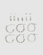 Stradivarius Set 9 Cercei Creole Cu Sclipici Și Perle False Gri Os