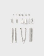 Stradivarius Set 9 Cercei Cu Flori Și Strasuri Gri Os