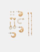 Stradivarius Set 9 Perechi Cercei Inimă Și Creole Alb Os