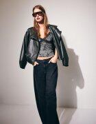 Stradivarius Top Ajustat Flocat Cu Dantelă Gri Marengo Xs