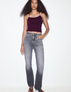 Stradivarius Top B07 Cu Bretele Și Textură Reiată Purpuriu Închis S