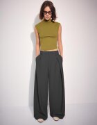 Stradivarius Top Din Tricot Cu Guler Cu Bandă Verde Măsliniu Xl