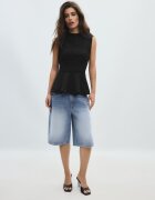Stradivarius Top Fără Mâneci Peplum Cu Guler Înalt Negru M