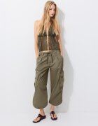 Stradivarius Top Halter Brodat Cu Sclipici Kaki M