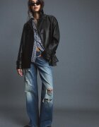 Stradivarius Trench Cambrat Din Imitație De Piele Negru L