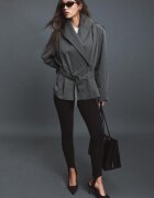 Stradivarius Trench Fluid Cu Guler Șal Și Cordon Gri Marengo L