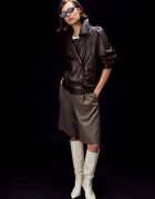 Stradivarius Trench Oversize 100% Piele Maro M