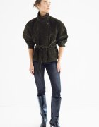 Stradivarius Trenci 100% Piele Cu Cordon Și Guler Înalt Verde S