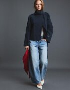 Stradivarius Trenci Cu Guler Înalt Și Cordon Bleumarin Închis S