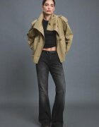 Stradivarius Trenci Cu Guler Înalt Și Cordon Verde Măsliniu Xs
