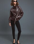 Stradivarius Trenci Guler Înalt Imitație De Piele Maro Xl