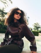 Stradivarius Trenci Guler Înalt Imitație De Piele Purpuriu L