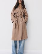 Stradivarius Trenci Lung Din Imitație Piele De Căprioară Caramel L