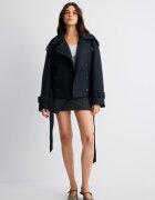 Stradivarius Trenci Oversize Cu Textură Moale Albastru Închis M