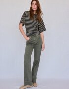 Stradivarius Tricou B08 Cu Mânecă Scurtă Japoneză Și Dungi Kaki L