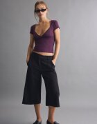 Stradivarius Tricou Cu Decolteu În V Și Mânecă Scurtă Din Poliamidă Purpuriu M
