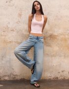 Stradivarius Tricou Cu Guler Halter Roz Pastel Xs
