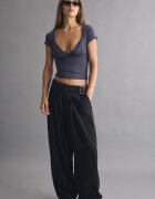 Stradivarius Tricou Cu Guler În V Și Mânecă Scurtă Din Poliamidă Gri Marengo Xl