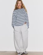 Stradivarius Tricou Cu Mânecă Lungă Cu Dungi Albastru Cer L