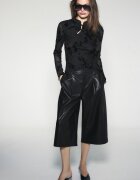 Stradivarius Tricou Cu Mânecă Lungă Din Tul Cu Imprimeu Și Brandenburg Negru L