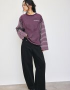 Stradivarius Tricou Cu Mânecă Lungă Dungi Și Text Purpuriu Închis L