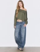 Stradivarius Tricou Cu Mânecă Lungă Kaki Xs