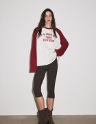 Stradivarius Tricou Cu Mânecă Lungă Raglan Și Imprimeu Poziționat Roșu Închis Xl