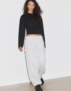Stradivarius Tricou Cu Mânecă Lungă Și Fronseu Negru Xl