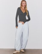 Stradivarius Tricou Cu Mânecă Lungă Și Tăietură Sub Bust Gri Închis M