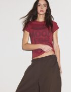 Stradivarius Tricou Cu Mânecă Scurtă Și Imprimeu Roșu Închis S