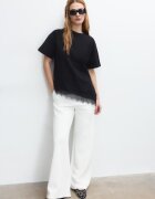 Stradivarius Tricou Cu Mânecă Scurtă Și Tiv Din Dantelă Negru Xs