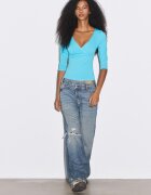 Stradivarius Tricou Cu Tăietură Sub Piept Turcoaz S