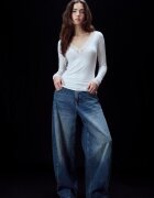 Stradivarius Tricou Din Cașmir Cu Mânecă Lungă Și Decolteu În V Vanilie M