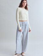 Stradivarius Tricou Din Poliamidă Cu Mânecă Lungă Și Încrețituri Ecru M